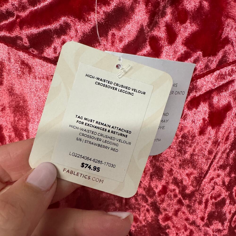 Fabletics High Waisted Crushed Velour Cross Over Leggings Strawberry Red Small - Picture 6 of 11